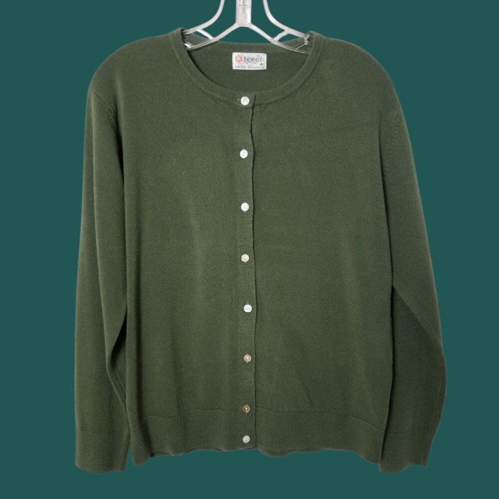 Henoi Button-Down Cardigan Sweater Womens Green Medium